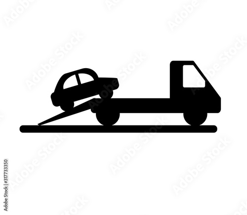 Tow truck and car on a white background. Icon. Vector illustration.