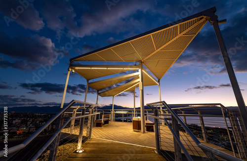 Pergola with scenic point of view on the top of hills in public park of Eilat...