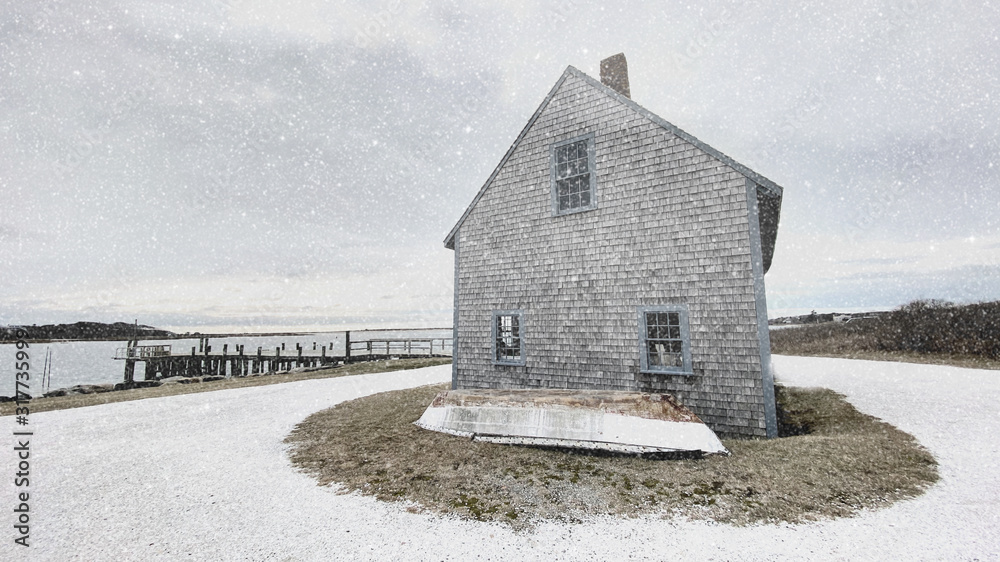 New England Snow Fall at Chatham, Cape Cod Twine House
