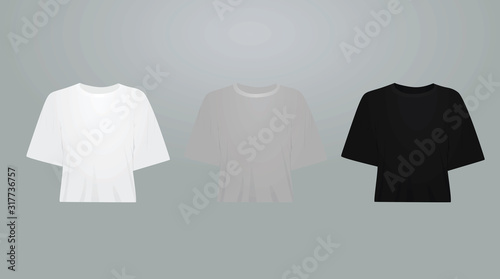 White, grey and black women crop top set. vector illustration