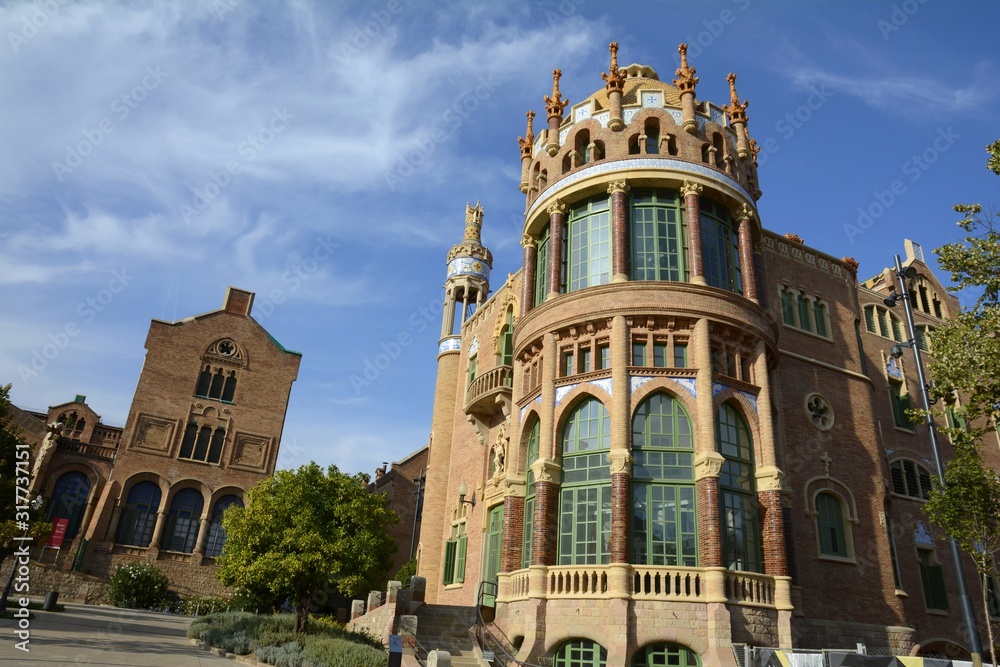 Hospital Sant Pau. Barcelona Spain. 06. September. 2014. The hospital complex was built in 1901-1930. in the El Ginardo area. The ensemble of buildings of the Hospital of the Holy Cross and St. Paul