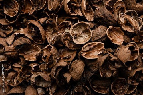 walnut shell,walnut shell background,top view of walnut shell,walnut shell contrast background,walnut shell without walnut,walnut shell texture © Vadym