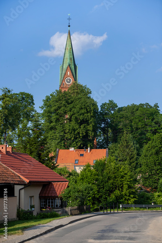 View from the hill to the sanctuary of the Mother of God in Gietrzwałd, a place of Marian holy apparitions photo