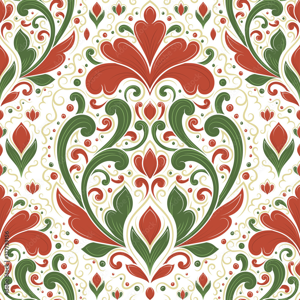 Green and red luxury ornament seamless pattern. Traditional Turkish, Indian motifs. Great for fabric and textile, wallpaper, packaging or any desired idea. Green and red luxury ornament seamless pattern. Traditional Turkish, Indian motifs. Great for fabric and textile, wallpaper, packaging or any desired idea.