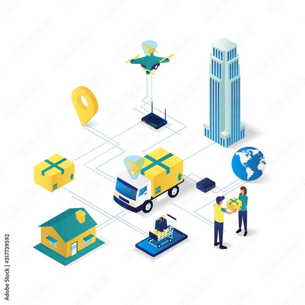 delivery service flat 3d isometric illustration. perfect for website landing page  or apps illustration.