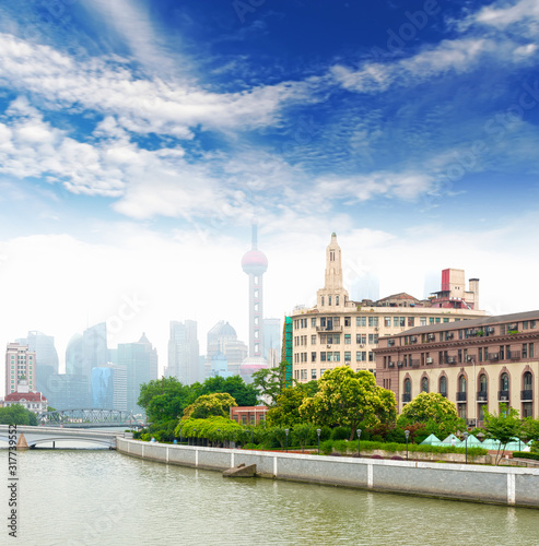 modern city,shanghai skyline in daytime