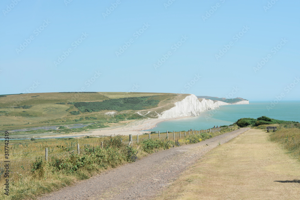 Chalk cliffs (known as the Seven Sisters) by the English Channel