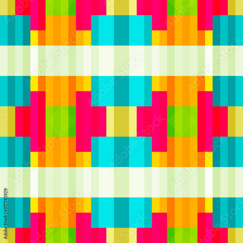 Seamless geometric pattern of squares and triangles.