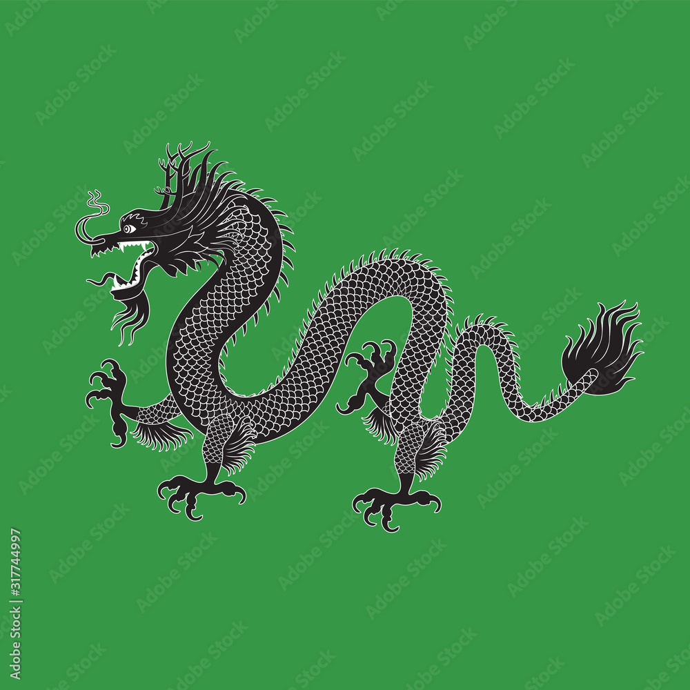 Obraz premium Illustration of Traditional chinese Dragon on a green isolated background , vector illustration
