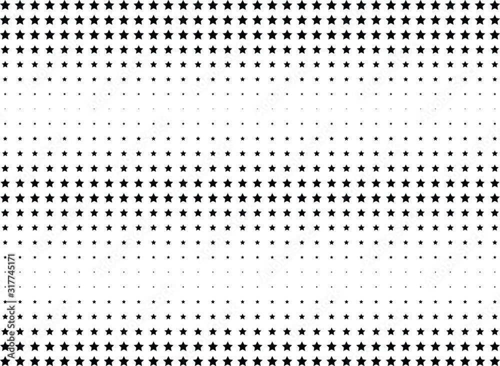 Abstract halftone dotted background. Monochrome pattern with stars.  Vector modern pop art texture for posters, sites, business cards, postcards, labels, cover, stickers. Design mock-up layout.