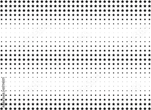 Abstract halftone dotted background. Monochrome pattern with stars. Vector modern pop art texture for posters, sites, business cards, postcards, labels, cover, stickers. Design mock-up layout.