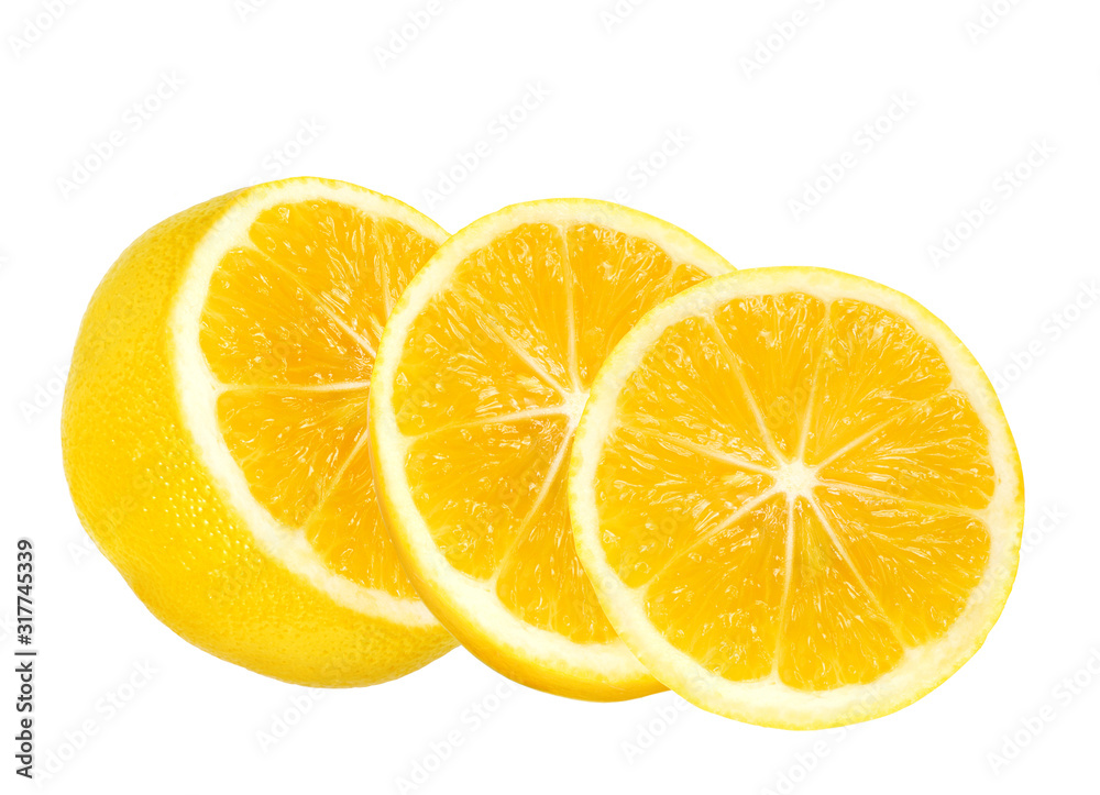 yellow fresh juicy half and slices of lemon fruit with for design isolated on the white background yellow fresh juicy half and slices of lemon fruit with for design isolated on the white background