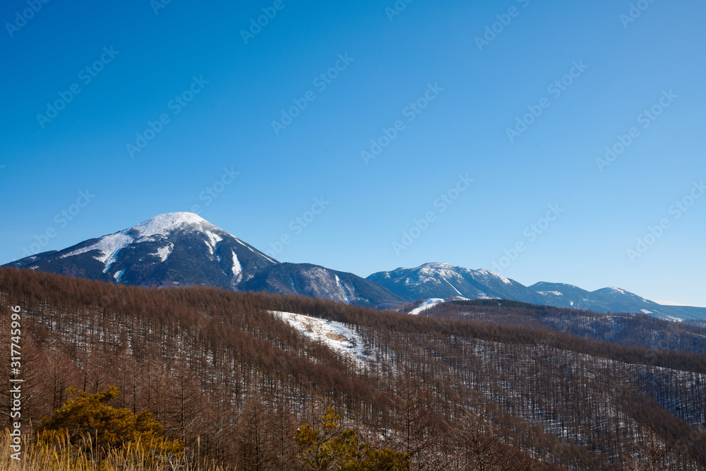 冬の蓼科山と北八ヶ岳連峰