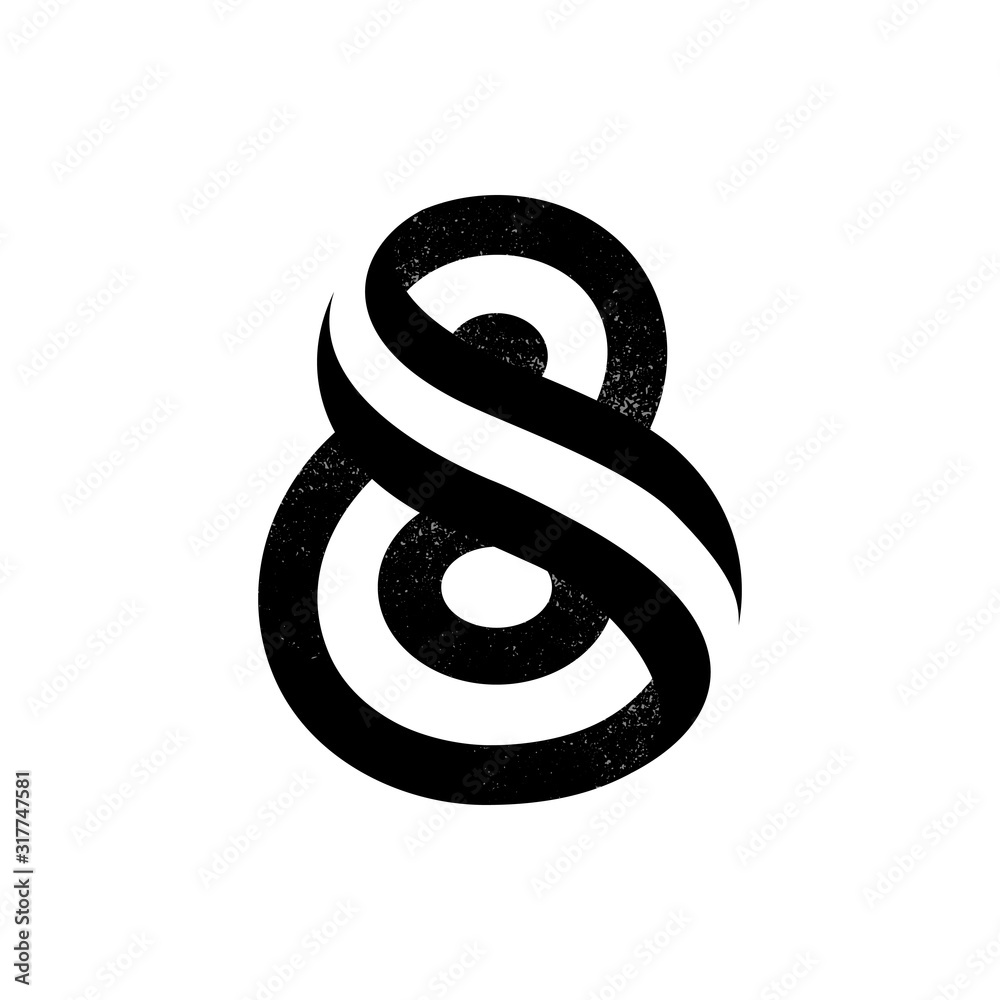Number eight logo formed by two parallel lines with noise texture. Number eight logo formed by two parallel lines with noise texture.