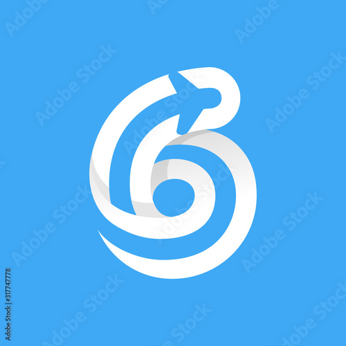 Number six logo with plane and airline inside.