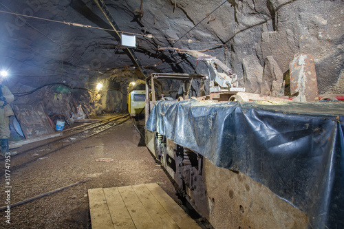 Gold mine underground tunnel with electric locomotive © Mishainik