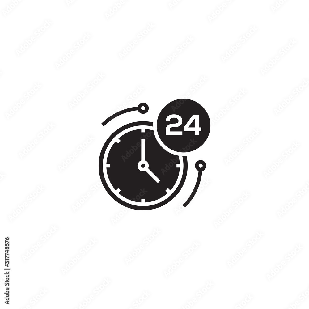 24 Hours icon. Timer, Stopwatch, Waiting, Time and Clock vector icon. Sign isolated on white background. Trendy Flat style for graphic design, Web site, UI. EPS10 24 Hours icon. Timer, Stopwatch, Waiting, Time and Clock vector icon. Sign isolated on white background. Trendy Flat style for graphic design, Web site, UI. EPS10