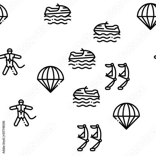 Extreme Sport Activity Seamless Pattern Vector Thin Line. Illustrations