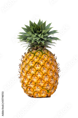 single whole pineapple isolated on white background.