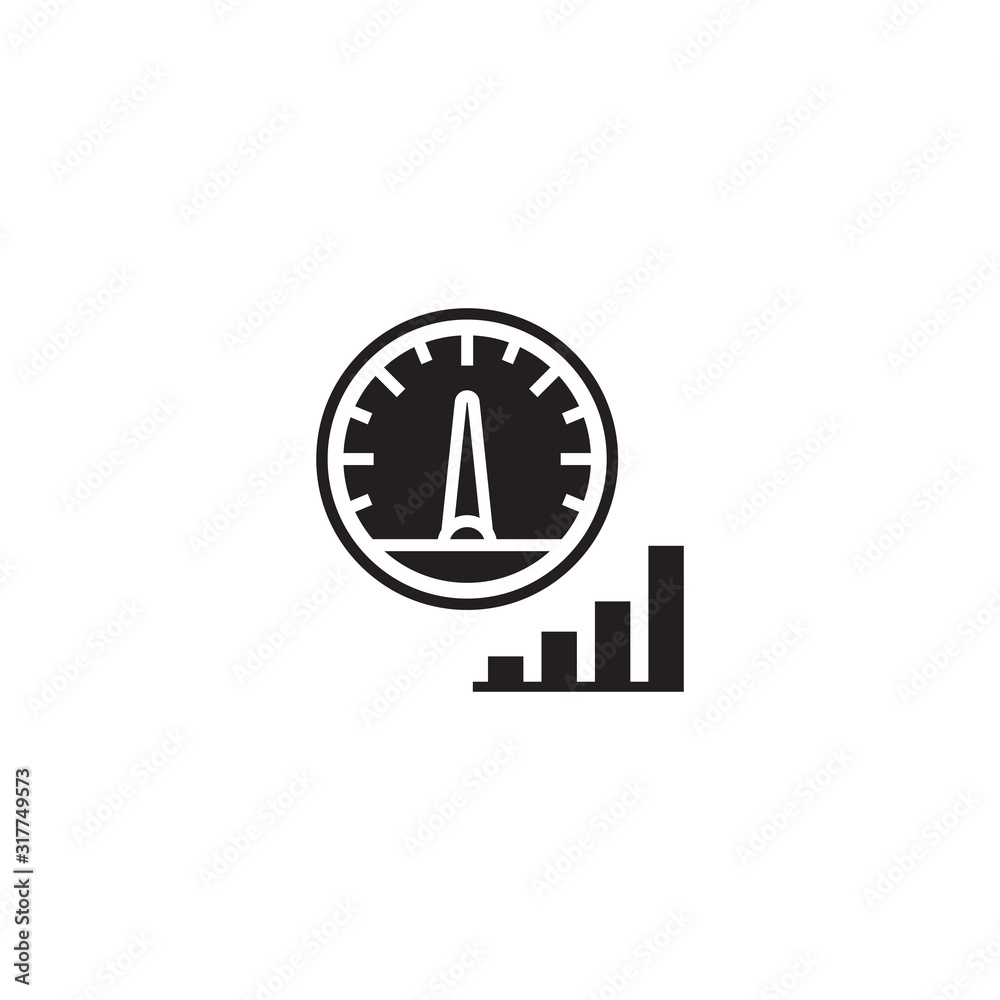 Speedometer vector icon in trendy flat design. The tachometer and indicator sign. Performance measurement symbol. Vector illustration