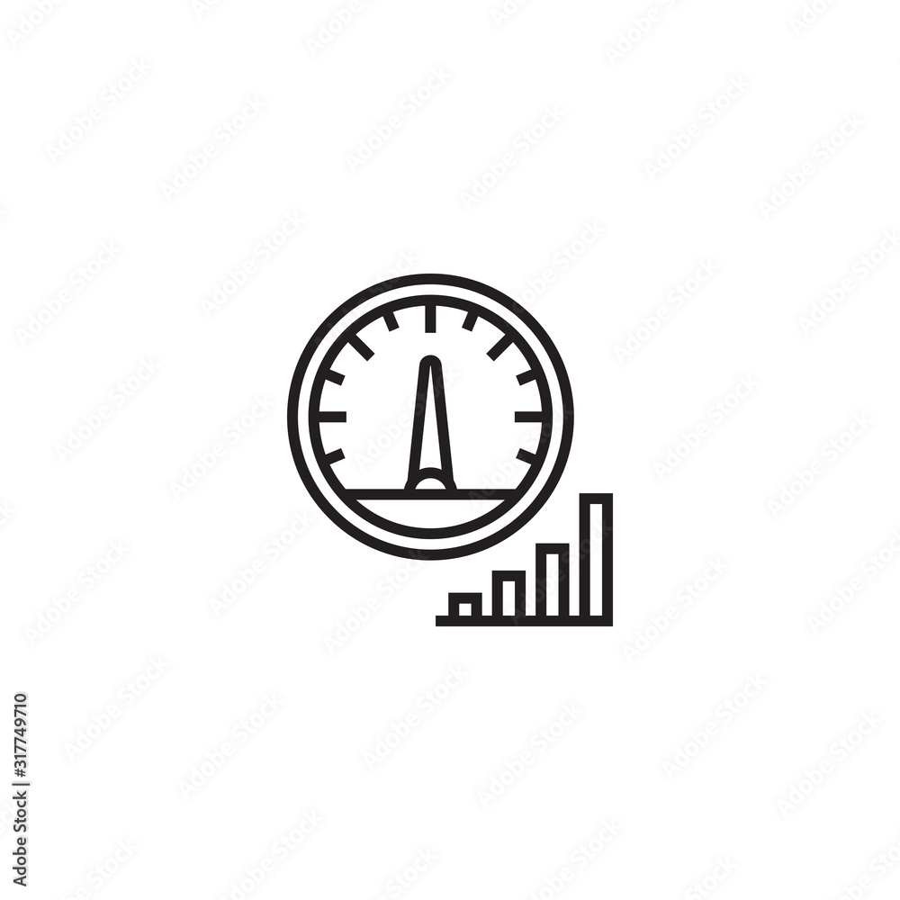 Speedometer vector icon in trendy flat design. The tachometer and indicator sign. Performance measurement symbol. Vector illustration
