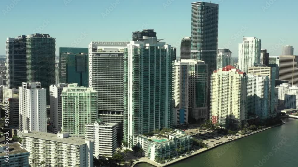 Aerial tour Miami circa 2020 highrise towers