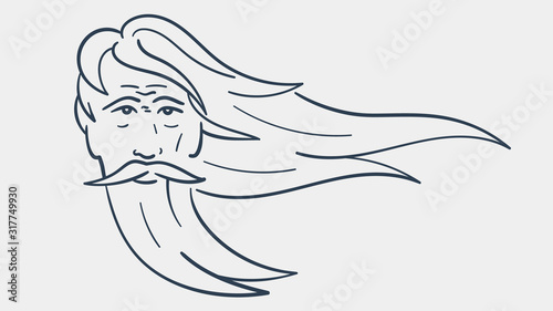 Vector outlined illustration of a wise elder bearded man. Outlined portrait of a guru