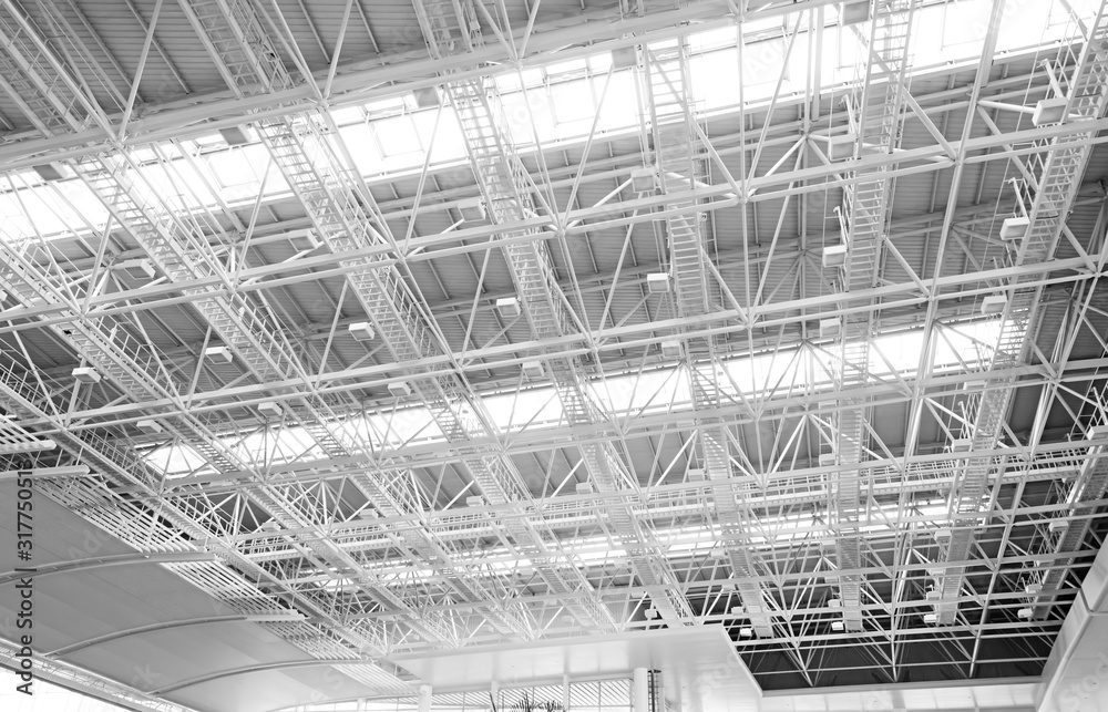 Abstract architecture ceiling of modern building interior in airport, Taiwan, Asia.