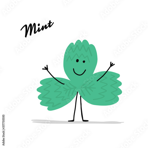 Funny mint leaf, character for your design