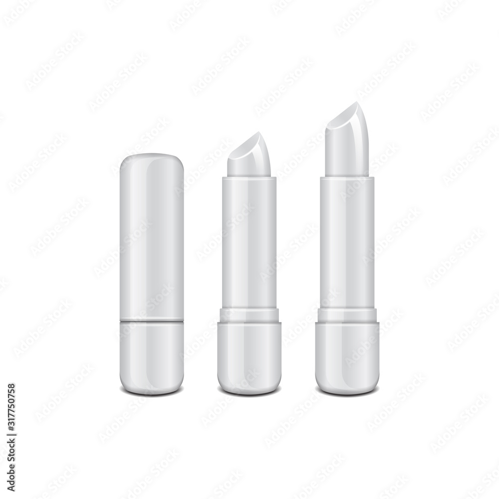 White glossy closed and opened lip balm stick, realistic hygienic lipstick. Vector realistic template White glossy closed and opened lip balm stick, realistic hygienic lipstick. Vector realistic template