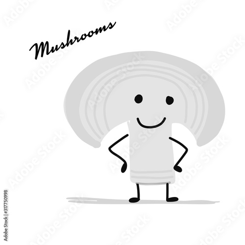 Funny smiling champignon, character for your design