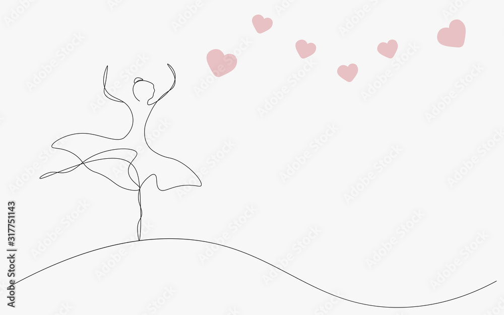 Hearts background with ballet dancer vector illustration Hearts background with ballet dancer vector illustration