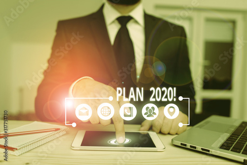 Word writing text Plan 2020. Business photo showcasing detailed proposal doing achieving something next year photo