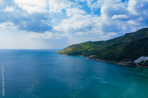 Phuket island. Tropical island with white sandy beach. Beautifull  view from above. Tropical island with sandy beach. Thailand Aerial