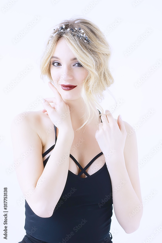 blonde portrait make-up white background / professional bright model make-up blond on white background, portrait of beautiful model blonde portrait make-up white background / professional bright model make-up blond on white background, portrait of beautiful model