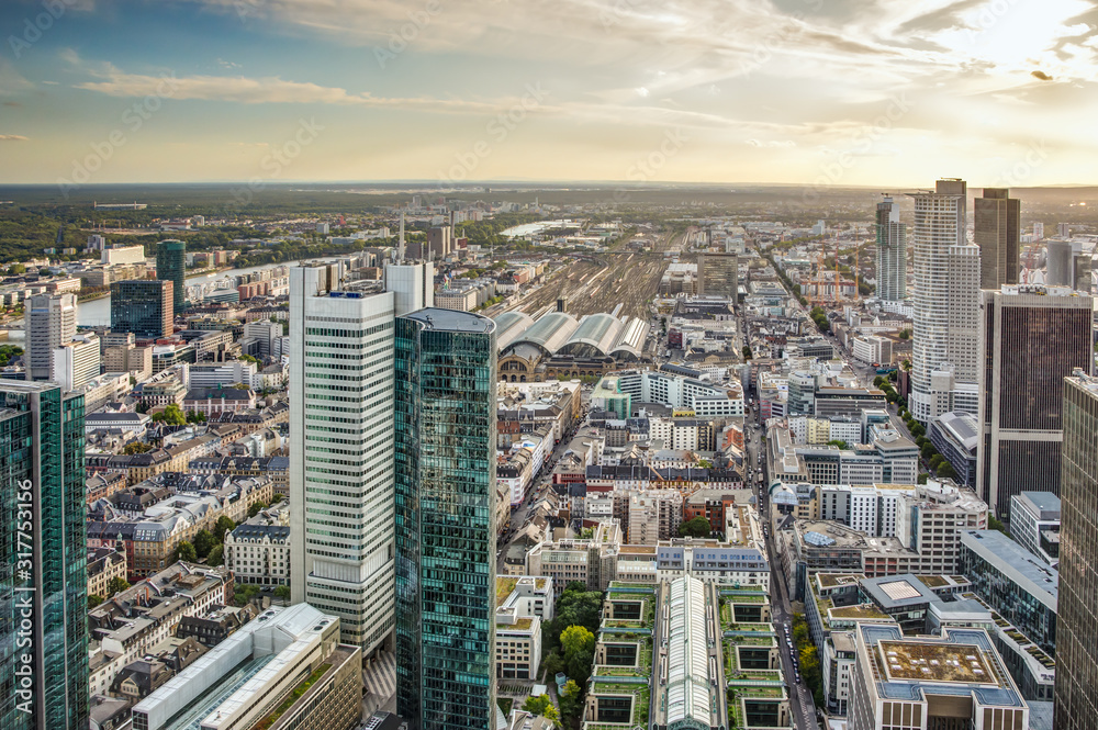 Fototapeta premium Aerial view over the city of Frankfurt