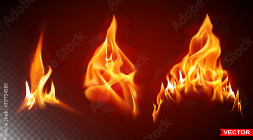 Fotografia Realistic burning big fire flames with shiny bright elements