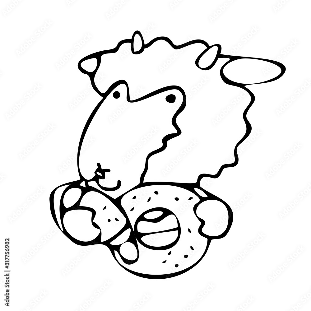 The lamb is holding bread. Vector design for a bakery or baking shop emblem. Bakery and bread logo for the bakery. For signboards, logos, branding, labels, product packaging. The lamb is holding bread. Vector design for a bakery or baking shop emblem. Bakery and bread logo for the bakery. For signboards, logos, branding, labels, product packaging.