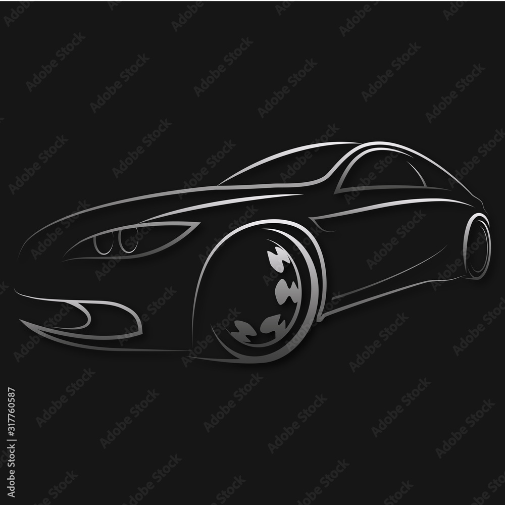 Car silhouette on black background illustration for business