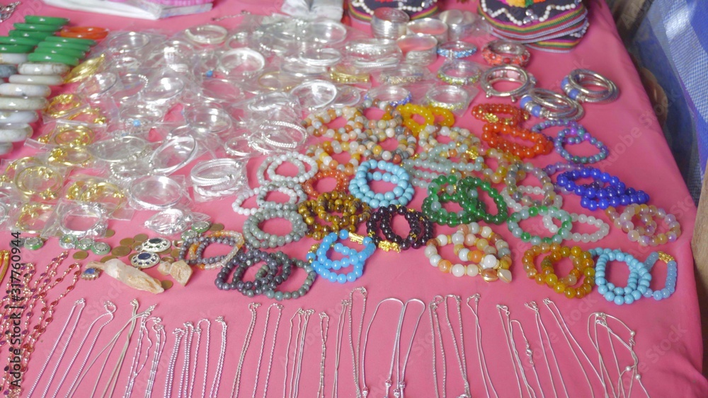 Fototapeta premium fancy jewelry and accessories in a flea market shop.