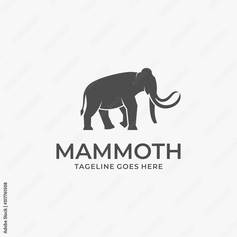 Vector Logo Illustration Mammoth Walking Silhouette