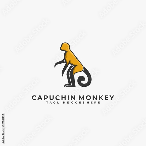 Vector Logo Illustration Monkey Pose Mascot Cartoon