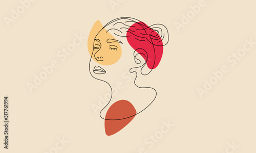 Modern abstract face. Contemporary female silhouette. Hand drawn outline trendy vector illustration