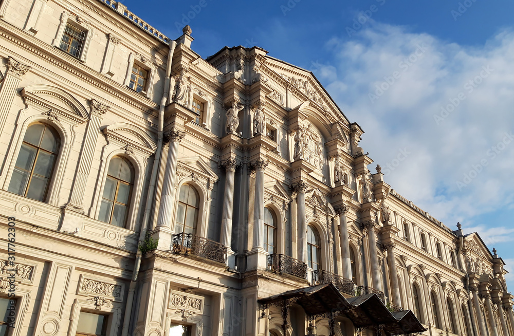 JULE, 2019 - ST. PETERSBURG, RUSSIA: facade with columns and caryatids of the Institute of Oriental Manuscripts.