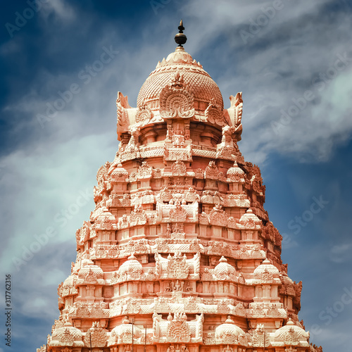 Gangaikonda Cholapuram Temple. Great architecture of Hindu Temple dedicated to Shiva. South India, Tamil Nadu, Thanjavur (Trichy). Six vertical images panorama