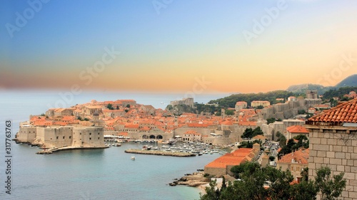 orange sundown over Dubrovnik, Croatia