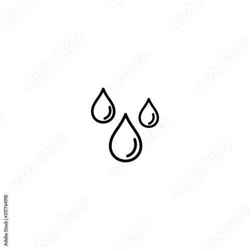 Three black line water drop, drip or droplet. Watering or absorb pictogram.