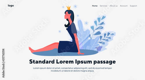 Young woman in crown. Princess, queen, arrogance flat vector illustration. Ego, glamour, luxury concept for banner, website design or landing web page