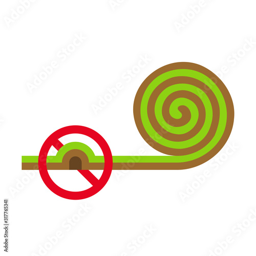 Turf Roll.Incorrect preparation soil under for lawn roll icon in a flat style.Vector illustration.