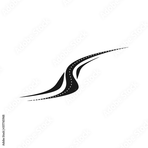 Curved road vector with white markings. Highway